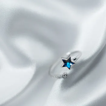 MloveAcc 925 Sterling Silver Blue Star Žiedai, Moterų, Vyrų, Reguliuojamas Sidabro Žiedai, Papuošalai