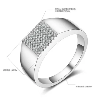 Naujas Cirkonis-Įdėta Imituoti Deimantų vyriški Didelis Žiedas Paprasta Aikštėje Vestuvinį Žiedą platinuoti Gražus