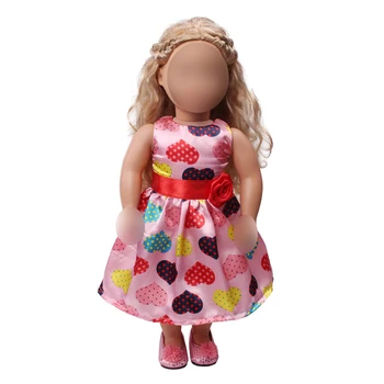 18 colių Mergaičių lėlės suknelę, Šviesiai raudonos širdies spausdinti vakare gown Amerikos naujas gimęs drabužiai, žaislai tinkami 43 cm kūdikio c699