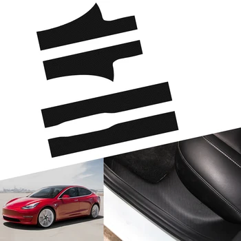 1Set PU odos Anglies pluošto Stiliaus Automobilių Ribą lipdukai Tesla Model 3 2017 2018 2019 Durų Slenksčio Apsaugos Interjero Lipdukas