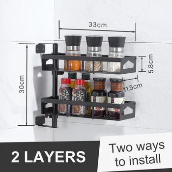 2/4 Sluoksnių Virtuvės stalčiuko Sukasi Spice Rack Sienos montuojamas Kampe Erdvės Taupymo Organizacijos Lentynos Aukštis Reguliuojamas
