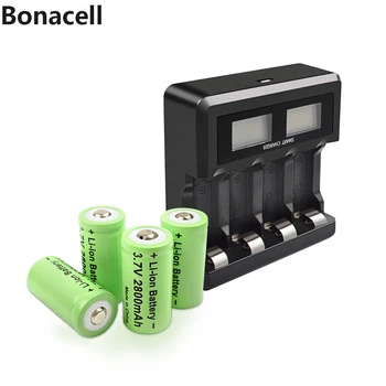 2800mAh bonacell Įkrovimo 3.7 V, Li-ion 16340 Baterijų CR123A Baterijos LED Žibintuvėlis Kelionės Siena Çkroviklio 16340 CR123A