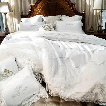 35 prancūzijos stiliaus baltos spalvos romantiška Nėrinių krašto Prabanga Princesė Egipto medvilnės Patalynės komplektas Antklode Padengti Patalynė paklode pagalvių Užvalkalai
