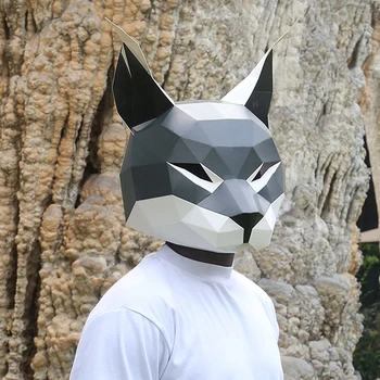 3D Popieriaus Gyvūnų Lynx Vivera Katės Galvos Kauke, galvos Apdangalai 