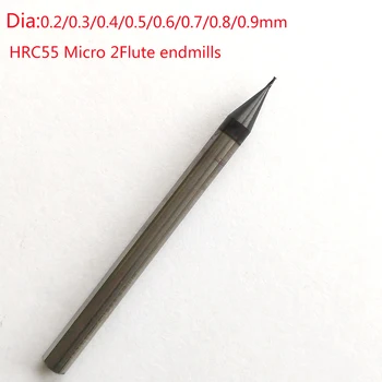 3pcs/daug D0.3xD4x50L 0,3 mm 2 fleita HRC55 Micro Karbido Butas Pabaiga Malūnas CNC Frezavimo Kelvedžio Bitai