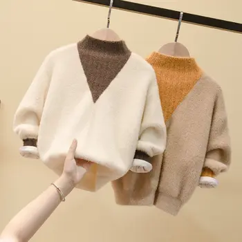 4T-14T rudenį, žiemą paauglių berniukas, mergaitė, vaikas, storas Megztas megztinis golfo drabužiai šilti marškinėliai spalvos megztinis (puloveris)