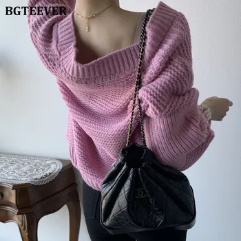BGTEEVER Rudenį, Žiemą V-kaklo, Moterims, susagstomi megztiniai Megztinis 2020 Elegantiškas, Kietas Single-breasted Tirštėti Šiltas Prarasti Moterų Trikotažas
