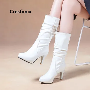 Cresfimix paauglys mados saldus plius dydis nuo 34 iki 43 metų rudenį ilgi batai moterų mados black pu odos žieminiai batai botas a6026