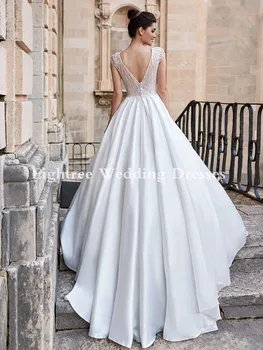 Eightree 2021 Naujas A-Line Wedding Dresses Seksualus Iliuzija, O Kaklo Bžūp Rankovėmis Vestuvinės Suknelės Backless Appliqued Blizgučiais Nuotakos Suknelė