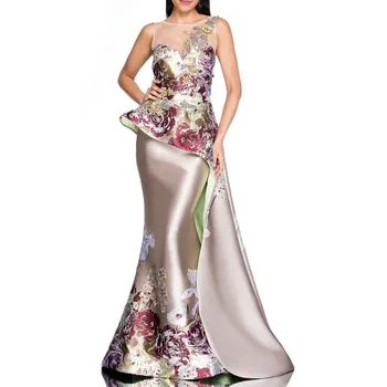 Elegantiškas Oficialų Suknelė O-Kaklo Gėlių Modelio Trimitas / Mermaid Satino vakarinę Suknelę Motina Nuotakos Suknelės Vestidos Elegantes