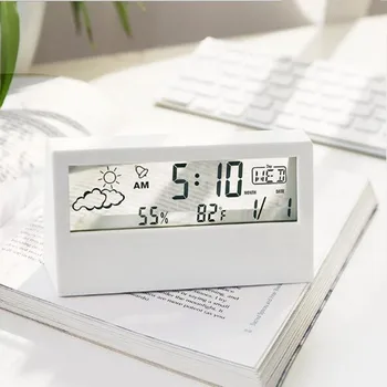 Elektroninis Žadintuvas Begarsis, Kalendorius Oro Temperatūros, Drėgmės Ekranas LED Stalo Laikrodis su USB Laidu už Kambarį