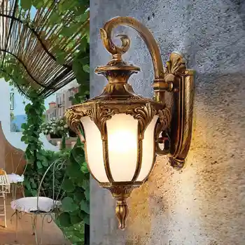 Europos retro stiliaus LED Sieninis Žibintas atsparus vandeniui sodo lauko sconce lempos derliaus veranda Lempa E27 apšvietimas