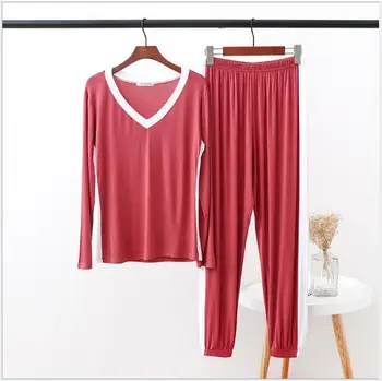 Fdfklak Rudenį Naujų ilgomis Rankovėmis Modalinis Miego Drabužius Pižama Rinkiniai Moterims Tiktų Pijama Feminino Sleepwear 2 PJ Rinkiniai Moterims
