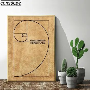 Fibonacci Spiralės Patentų Plakatas Aukso Santykis Sienos Menas Spausdinti Derliaus Drobės Tapybos Projektas Sienos Nuotraukas Mokslo Apdaila