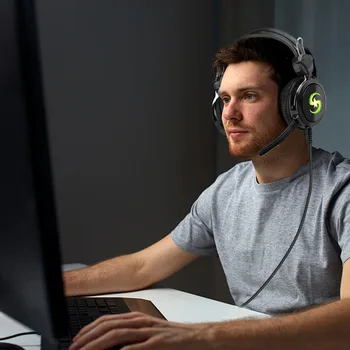 Kompiuteris PC Gamer Laidinis Ausinių su Mikrofonu 2M Ilgio Kabelis, LED Žaidimų Ausinės 3.5 Jack Telefono Cascos Garsiai Garsą fon kepala