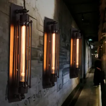 Koridoriaus E27 Retro Patalpų Lengvosios Pramonės Derliaus Sienos Lempos Edison Su Volframo/ LED Lemputė