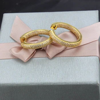 Mados aukso/sidabro spalva hoopas auskarai balta kubinis cirkonis auskarai moterų mados šalis paprasta papuošalai roubd auskarai dovanos