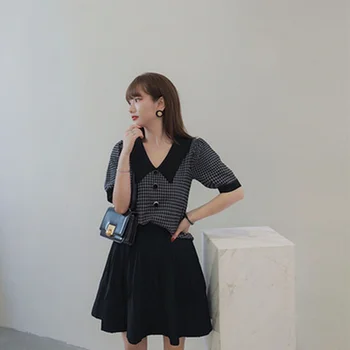 Megzti Marškinėliai Moterims Vasaros 2020 Korėjos Stilius Derliaus Mygtukai Pasukti Žemyn Apykaklės Sluoksniuotos Rankovėmis Juodi Marškinėliai Topai Trikotažas T488