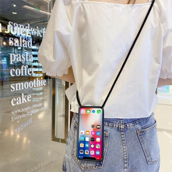 Minkšto Silikono TPU Case for Huawei P Smart Pro S Z PSmart Plius G330 U8825D P20 Lite 2018 2019 Telefono Dangtelį Karoliai Crossbody Virvė
