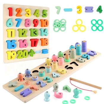 Montessori Dėlionės Mediniai Galvosūkiai Kūdikių Vystymosi Švietimo Matematikos Galvosūkiai, Žaislai, Žvejybos Skaitmeninės Formos Rungtynės Žaislai Vaikams