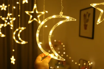 Moon Star LED Lempos Užuolaidų String Žibintai Ins Kalėdų Šviesos Dekoro Atostogų Pasakų Žibintai Vestuvių Šventė Apdailos Neon Žibintų