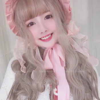 Moterų Ilgas, Garbanotas Plaukų Japonų Anime Lolita Princess Elf Šalies Cosplay Kostiumu Mergina Korėjos Rožinis Perukas Karnavalas Veiklos Kostiumas