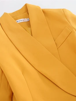 Naujas geltonas kostiumas kostiumas moterų korėjos mados įžymybė temperamentas plonas kostiumas moterims laisvalaikio verslo reikalų kostiumas Rinkiniai, Dydis XS-XXL