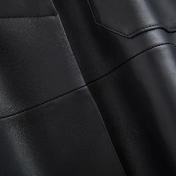 Nerazzurri juodas ilgas odinis tranšėjos paltai moterims su diržo pasukite žemyn apykaklės pavasario dirbtiniais odos, kailio odiniai drabužiai moterims