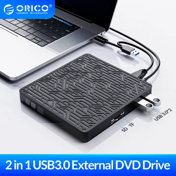 ORICO Išorinis DVD Diską USB3.0 HUB Tipo C DVD RW CD Burner Žaidėjas, Optiniai įrenginiai, Parama TF SD Kortelę 