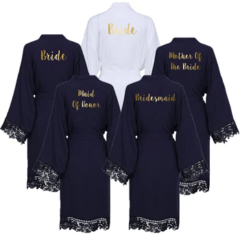 Owiter 2019 Naujas Moterų Kietas Medvilnės Kimono Apsiaustai su Nėrinių Vestuvės, Nuotaka, Chalatas Chalatas Padažu Sleepwear Balta Bridesmaid Rūbeliai