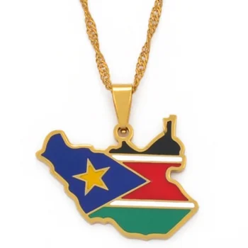 Pietų Sudano Žemėlapis, Vėliava Pakabukas Kaklo Aukso Spalvos Papuošalai Pietų Sudano Žemėlapiai Etninės Dovanos