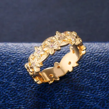 Prabanga Moterų Metalo Reljefo Gėlės Žiedas, Geltonos Aukso Spalvos Vestuvinis Žiedas Žavesio Žada Meilę, Sužadėtuvių Žiedai Moterims