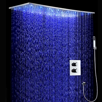 Prabangus Vonios kambarys Lubų LED Dušo Rinkinys 500*1000mm SUS 304 Šepečiu Dideli Lietaus Dušo galvutė Skydelis Termostatiniai Dušo Maišytuvas Maišytuvai