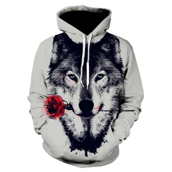 Prekės ženklo mados rose wolf 3D hoodie moterų ir vyrų bendro gyvūnų hoodie sportiniai, laisvalaikio marškinėlius vyrų rudenį ir žiemą