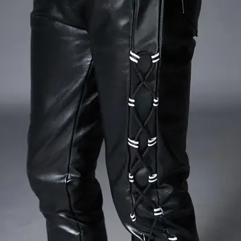 PU Dirbtiniais Odos Kelnės Vyrams, Prekės Black Mados Motociklo Streetwear Punk Hip-HOP Dviratį Trouesr