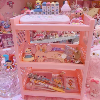 Puikus Rožinis saugojimo tris grindų stovas lėlių kolekcija mergaitėms kosmetikos turėtojas
