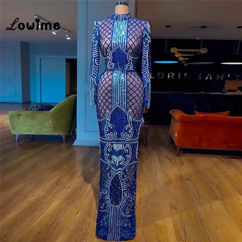 Royal Blue Ilgomis Rankovėmis Moterims, Vakaro Suknelės, Arabų, Afrikos Šalis Suknelė 2018 Chalatas De Soiree Couture Specialios Audinio Dubajus Suknelės