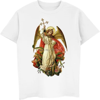 Saint Michael Sunaikinti Velnias Katalikų Krikščionių Marškinėliai vyriški Medvilnės trumpomis Rankovėmis T-shirt Hip-Hop Tee Viršuje Harajuku Streetwear