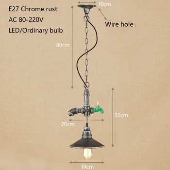 Senovinių geležies dažytos chrome rūdžių kabo lempa, LED lempos Pakabukas Šviesos Šviestuvas, E27 110V, 220V, Virtuvės Žibintai ir dekoro, valgomasis