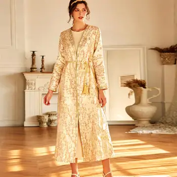Siskakia Dubajus Kimono Abaja Suknelė Moterims Aukso Gėlių Diamond Etninių Maroko Kaftan Turkija, arabų Islamo Musulmonų Drabužiai.