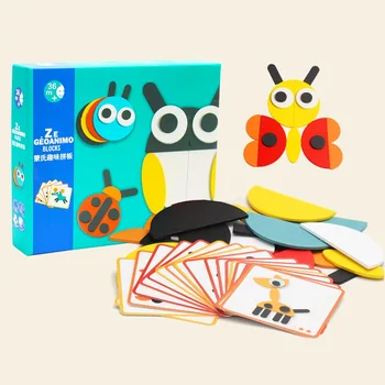 Vaikams švietimo žaislas montessori mokymo resouces creactive medinių gyvūnų dėlionė su 20 iliustracija korteles, dovanų baby vaikas