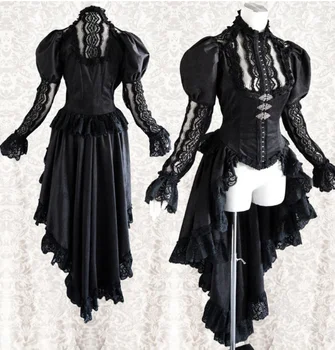 Viduramžių Viktorijos Suknelė teismas nėrinių Kostiumas Derliaus ilgomis Rankovėmis Aikštėje Turn-žemyn Apykaklės Lolita Suknelės Cosplay Loli Cos