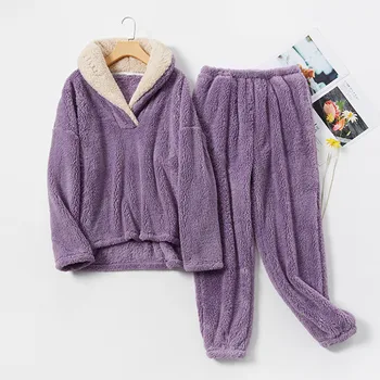 Žiemą Storas Šiltas Flanelė Pižama Kostiumas Moterims Sleepwear Namų Drabužių Pijama Homewear Pižamos Komplektas